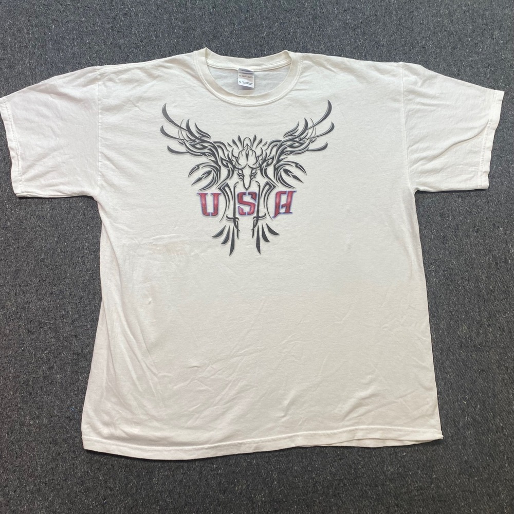 TShirt XL Mens White Grunge Tribal Eagle USA Graphic Streetwear Skater